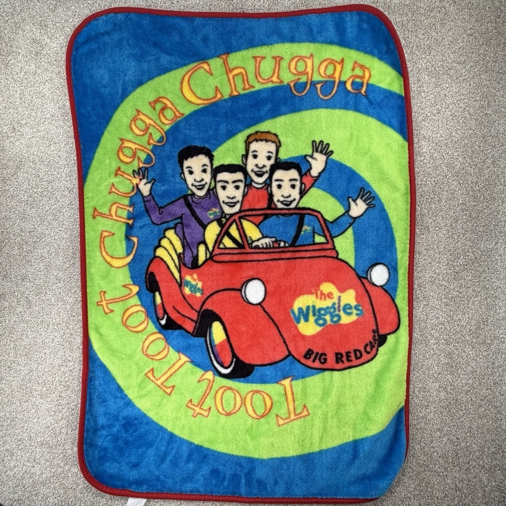 VTG The Wiggles Fleece Blanket Baby Kids Big Red Car Chugga Toot Multicolor 2004